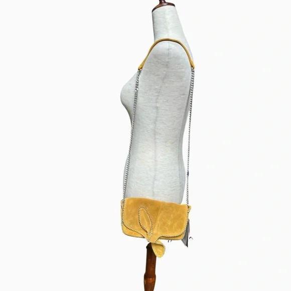 Zara Mustard Yellow Suede Bow Accent Crossbody Bag With Studs, NWT - Picture 7 of 12